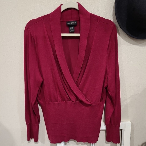 Lane Bryant Surplice, long sleeve sweater with ribbed bottom.  Burgandy SZ 18/20 - Picture 1 of 9